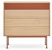 Yoko téglavörös fiókos komód tölgyfa dekorral - Teulat