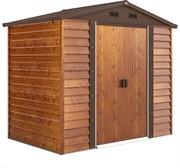 Outsunny Fém Kertészeti Tároló Ház Fa Hatással 3 m² 152 x 235,7 x 208,7 cm Garázs Ferde Tető Ablakkal Kétoldali Csúszó Ajtókkal Időjárásálló Kerti Ház