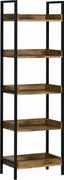 HOMCOM Ipari Stílusú 5-polcos Könyvespolc, Fa és Fém Könyvespolc Otthonra és Irodába, 48x30x155cm, Rusztikus Barna | Aosom