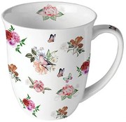 Virágos pillangós porcelán bögre 400 ml Charlotte white