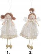 Karácsonyfadísz Lány csipkés ruha fehér 13 cm