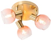 Art Deco mennyezeti spotlámpa arany rózsaszín üveggel 3-lámpás - Vidro