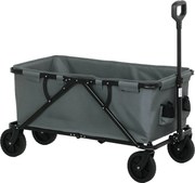 Outsunny Kerti Kocsi 120 kg terhelhetőség, összecsukható szállítókocsi levehető fedéllel, fogantyúval, kerekekkel, kormányzott akssal, kerti kocsi 160