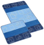 Bellatex Fürdőszoba szőnyeg szett Bany kivágásnélkül Kockás kék, 60 x 100, 60 x 50 cm