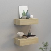 2 db tölgyszínű MDF falra szerelhető fiókos polc 40x23,5x10 cm