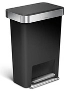 Négyszögletű pedálkosár 45 l, fekete műanyag / rozsdamentes acél, fekete