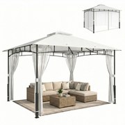 Outsunny pavilon 3,6 x 3,0 m (360 x 300 x 275 cm) — vízlepergető fém kerti pavilon szúnyoghálóval, dupla tetővel, faerezetű oszlopokkal, fekete | Aoso