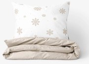 Goldea pamut ágyneműhuzat duo - hópelyhek fehéren, latte színű hátoldal 140 x 200 és 70 x 90 cm