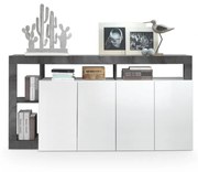 Hamburg 4 ajtós komód fehér, oxidált 184 cm