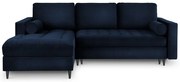 Santo kék kinyitható bársony sarokkanapé, bal oldali - Milo Casa