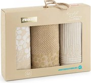 Konyhai törlőkendő szett ajándék dobozban 3 db-os Flores bézs