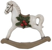 Fehér hintaló magyalos nyereggel, 17x5x16cm, műanyag dekorfigura