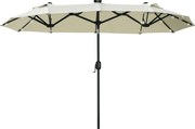 Outsunny Dupla Naposernyő, 295 x 219cm, LED Fényekkel Ellátott Naposernyő, Ovalis, Szélálló Kerti Napernyő, Masszív Piacernyő Állítható Dőlésszöggel,