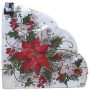 Karácsonyi szalvéta mikulás virág koszorú 32 cm kerek 12 db/cs