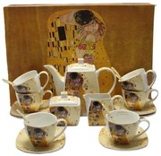 Klimt porcelán 6 személyes kávés / teáskészlet A Csók mintával