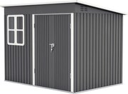 Outsunny Fém Szerszámtároló 4,13 m², 260 x 177 x 190 cm Ablakos Tetős, Zárható Ajtós, Időjárásálló Kertiház Kültéri Kert Szerszámtároló Szekrény Hátsó