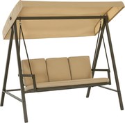 Outsunny Hollywood Hinta 3 Személyes Hinta Pad, Állítható Tetővel, Hinta Pad Hátpárnával, Kerti Hinta 360 kg Terhelhetőséggel, Beige, 200 x 125 x 175