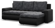 Tokio sarokkanapé, 2 ágyneműtartóval, fonott + műbőr, jobboldali, szürke - fekete