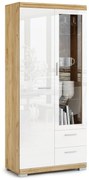 Mazzoni SIMPLE KWD2SZ2 magas komód Arany Tölgy/Fehér Fényes - VITRINES SZEKRÉNY NAPPALIBA KÖNYVESPOLC KOMÓD
