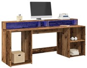 antik fa színű szerelt fa íróasztal LED-ekkel 200 x 55 x 91 cm