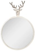 Antikolt fehér kerek fali tükör szarvas fej motívummal fém kerettel 48x10x67 cm