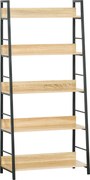 HOMCOM 5-Szintes Könyvespolc Nappali Sarokpolc Fém Állvánnyal 25 kg Teherbírás Az Irodához Tanulmányhoz 70x35x149,5 cm Természetes | Aosom