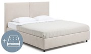 Bézs kárpitozott ágyneműtartós franciaágy matraccal, ágyráccsal 180x200 cm Myra Bold – Bonami Selection