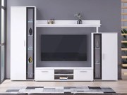 Nappali bútorsor Orenia (fehér + fehér + fekete üveg) (fehér LED világítás). 1054268