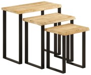 3 db tömör mangófa rakásolható asztal természetes éllel