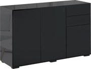 HOMCOM Büfé Szekrény Tárolószekrény 2 Fiókkal, 3 Ajtóval, Állítható Polccal, Részecskelemez, 117 x 36 x 74 cm Fekete | Aosom