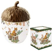 Forest Dream őszi porcelán makk alakú nagy konyhai tároló fedővel 14x20 cm