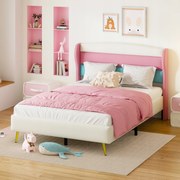 Kárpitozott ágy 140*200 franciaágy Műbőr szövet fehér