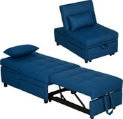 HOMCOM 3-in-1 Húzható Fotel Ágy, Kihúzható Kanapé Ágy, Alvós Fotel Oldalsó Zsebbel, Állítható Háttámlával, 150 kg Teherbírásig, Nappaliba és Hálószobá