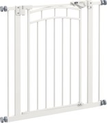 PawHut Bővíthető Kutya Biztonsági Kapu 74-80 cm, dupla zár, automatikus záródás, nyomás alatti lépcsőkapu, magasság 76 cm, fehér | Aosom