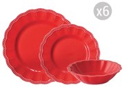 Elite prémium piros 18 részes porcelán étkészlet