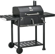 Outsunny Szén-Grill, Kemping Grill Két Grill Rácsos, Összecsukható Oldalasztal, Grill Kocsi Polccal, BBQ Fogantyú, Rozsdamentes Acél, Fekete, 120 x 64