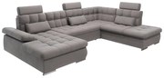 Szürke kinyitható tárolóhelyes sarokkanapé (jobb oldali-U alakú) Merkur – Ropez