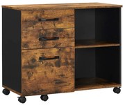 Irodai fiókos irattároló szekrény, gurulós, 3 fiókkal, polcokkal, rusztikus barna 80x40x66cm