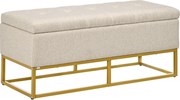 HOMCOM Tároló Ottoman Pad Gesztussal Kárpitozott Szintetikus Vászonban, Felhajtható Tetővel és Acél Lábbal, 110x44x48 cm | Aosom