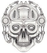 Illusztráció Cyberpunk skull tattoo., Jiewsurreal