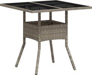 vidaXL világosszürke polyrattan üveglapos kerti asztal 80 x 80 x 75 cm