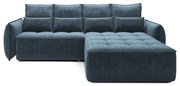 Kék bársony kinyitható-tárolóhelyes sarokkanapé (jobb oldali-heverő résszel) Campo – ELTAP