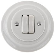 Bohemia-Design - Retro stílusú porcelán dupla kapcsoló kerettel, 6+6-os, fehér