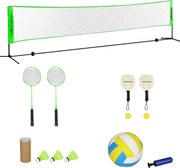 SPORTNOW Tollaslabda Szett, Tollaslabda Háló Állvánnyal, Röplabdák, 4 Racket, Magasságban Állítható Röplabdaháló, Hordtáskában, Beltéri és Kültéri Has