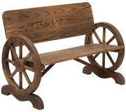 Kerti pad kocsikerék karfákkal, rusztikus pad, tömör fa, barna, 114 x 58 x 80 cm