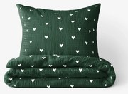 Goldea karácsonyi krepp ágyneműhuzat - szívecskék, sötétzöld alapon 140 x 200 és 70 x 90 cm
