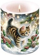 Karácsonyi cicás átvilágítós gyertya 10x10 cm Cute cat in the snow