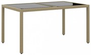 bézs polyrattan és edzett üveg kerti asztal 150 x 90 x 75 cm