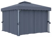 antracitszürke alumíniumpavilon függönnyel 3 x 3 m