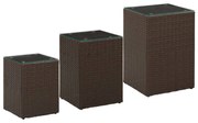3 db barna polyrattan kisasztal üveg asztallappal